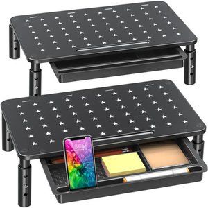 2 Pack Monitor Stand Riser with Drawer - 3 Height Adjustable Metal Monitor Stand